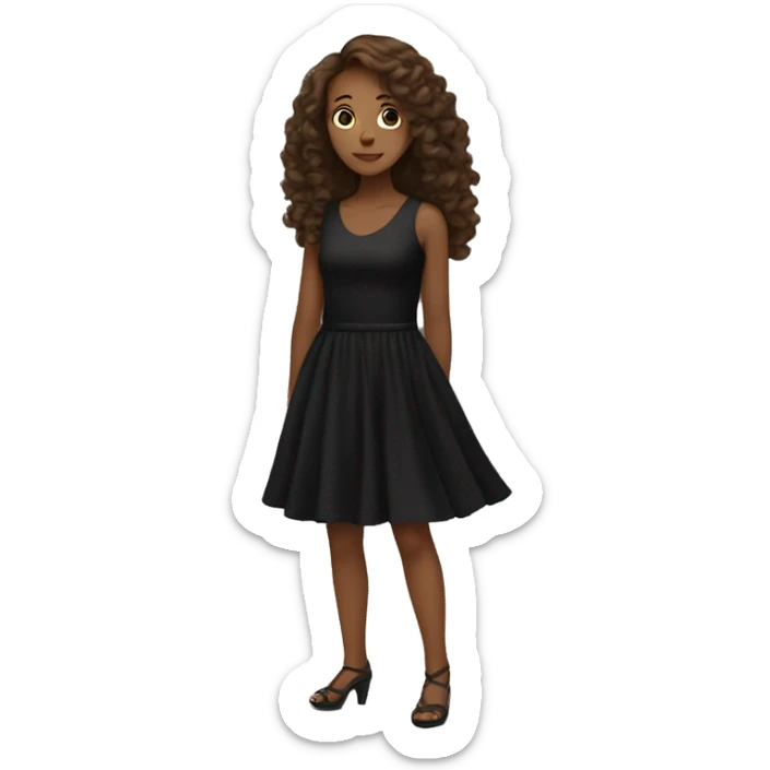a girl dressed in a black dress around the dance floor has brown long hair sticker