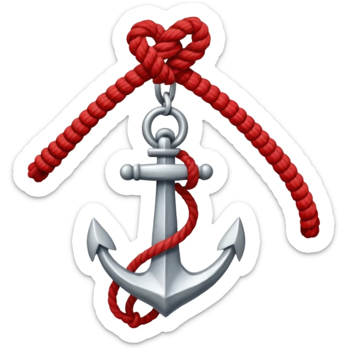 Je veux un emoji encre dans ce style là : ⚓ je veux qu’il représente sentimental par un noeud : 🪢 peut tu me faire l’ancre en argent en gardant la corde rouge  sticker