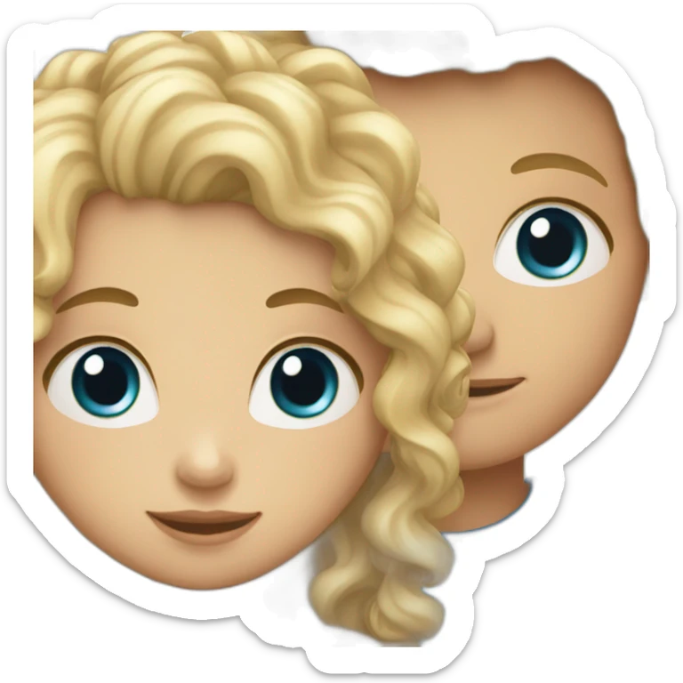 Girl with blonde curly hair and blue eyes holding hands with blonde boy with brown eyes sticker