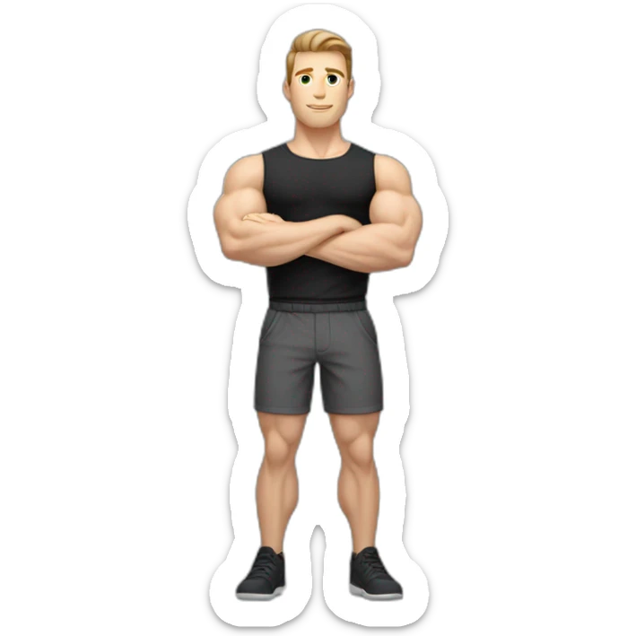 Pale skinned Fit Man With the biceps and brown hair in black shirt and gray shorts sticker