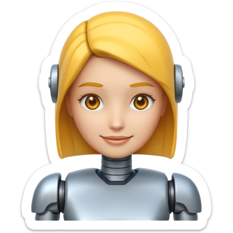 crée un emoji animé d'une tête mi-femme mi Robot Avec un sourire sticker