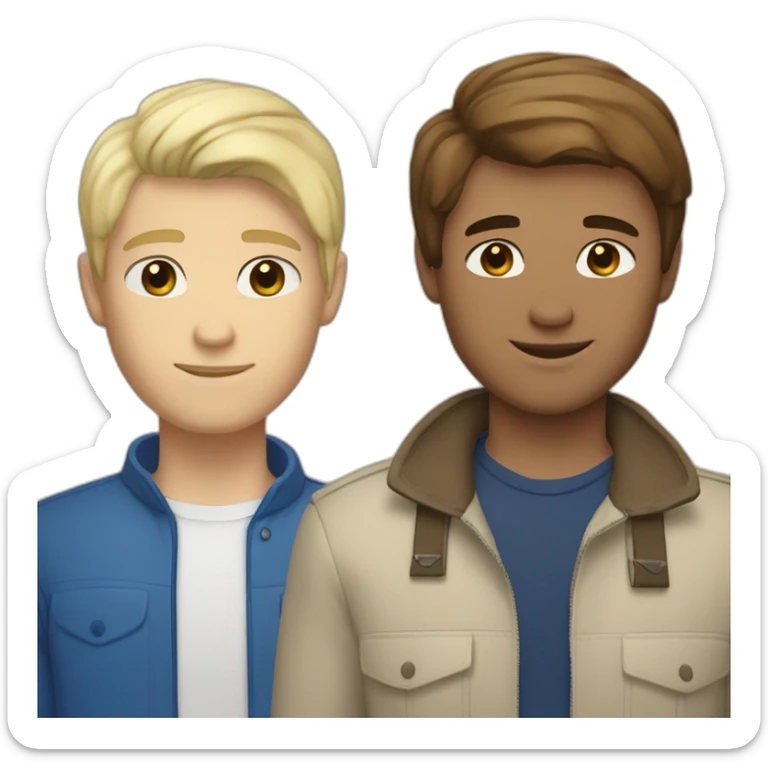 Gay couple, one guy Alaskan native brown straight hair brown eyes, 1 guy white blonde hair blue eyes sticker