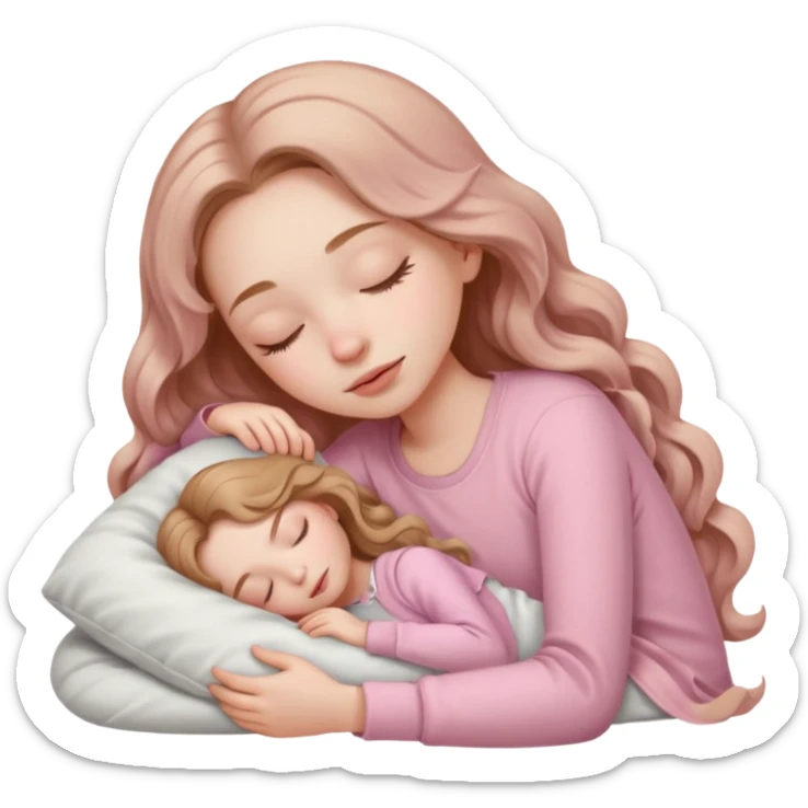 girl with pale skin and long wavy light brown hair in light pink clothes sleeping sticker