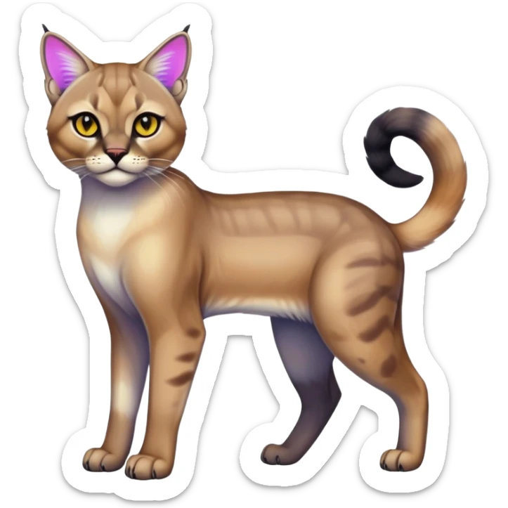 Colorful Neon Gothic exotic iridescent tropical shiny Fantasy-Siamese-Bobcat-Caracal-Scottish-Fold-feline-Fakémon-feline-hybrid (full body) sticker