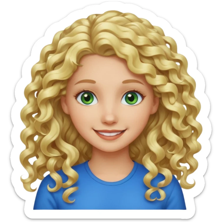 A white girl with long blonde curly hair and blue and green eyes sticker