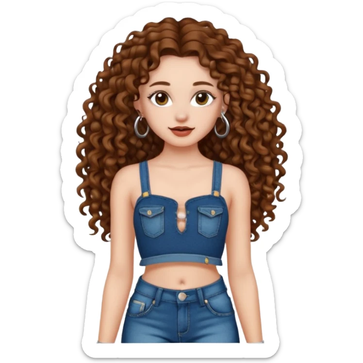 naked girl with long curly hair brown hair and septum piercing  with beautifull body  sticker