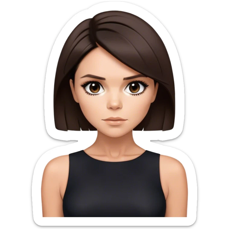 Victoria Beckham with dark brown hair in a short bob cut wearing a black bodycon dress sticker