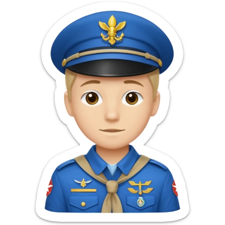 Maak een persoon in een scoutsuniform met zijn beiden handen vooruit zodat er iets in kan liggen sticker