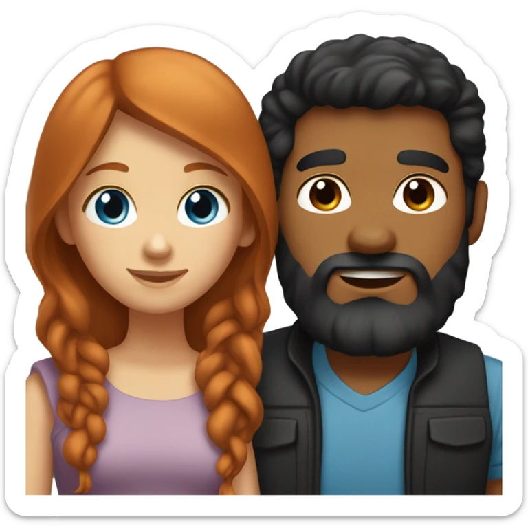Redhead blue eyed girl and black haired bearded tan male couple sticker