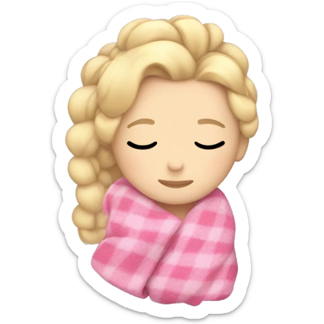 Blonde blue eyed girl sleeping with a pink blanket covering her and her hair in a messy French braid  sticker
