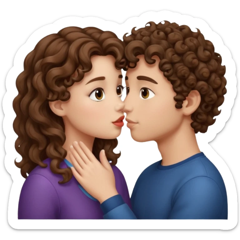 A girl with curly hair and a boy with wavy hair kiss sticker