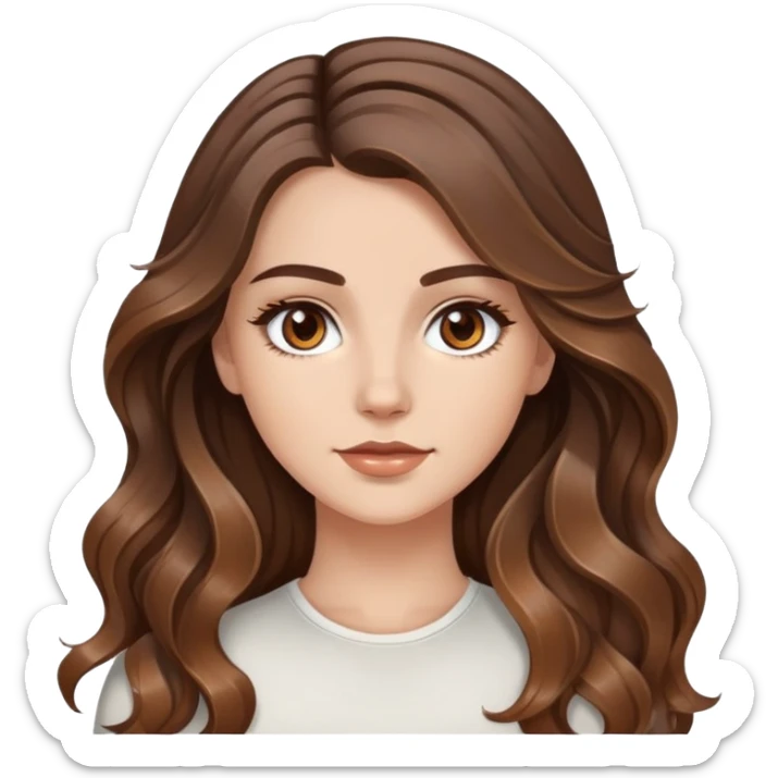 White girl brown eyes with long wavy brown hair with brown highlights balayage  sticker