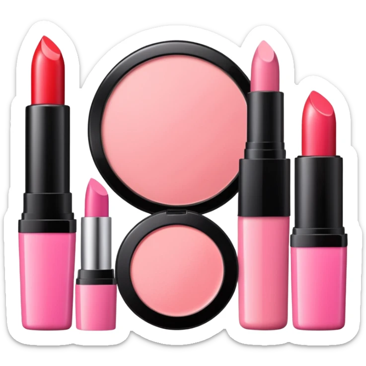 makeup products all together in one piece of png, lipstick, blush, powder, etc ALL PINK sticker
