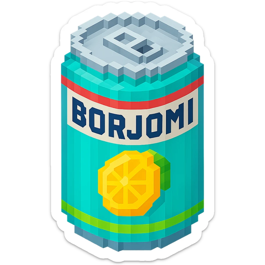 Borjomi lemonade can with a retro design, inspired by vintage soda cans sticker