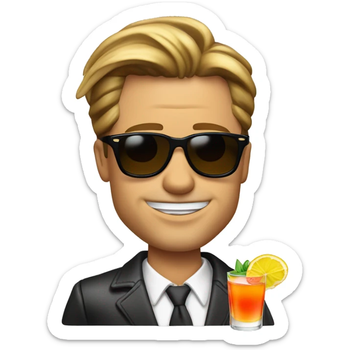 Brad Pitt with sunglass and an Cocktail in his Hand (complett Body)with Holiday vibes sticker