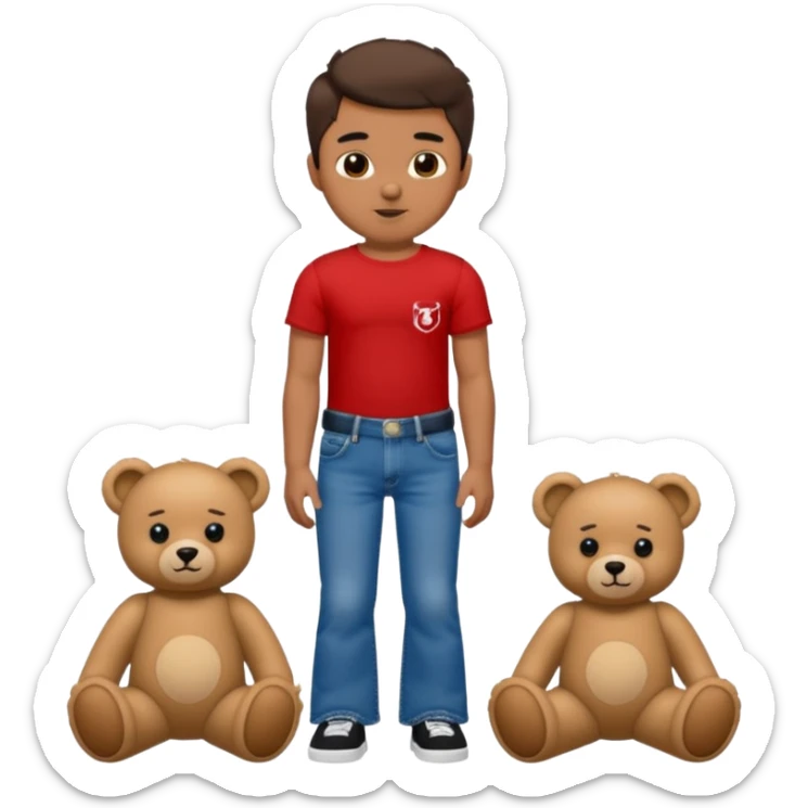 A boy and a girl teddy bear for the boy bear put on true religion shirt and jeans with black shoes and for the girl put flare jeans and a red tube top and white shoes just bears not the humans  sticker
