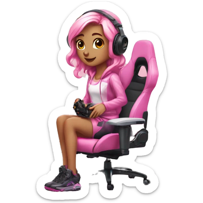 GAMER GIRL sitting next to a PINK gaming computer PINK GIRLY gaming setup LIGHTPINK sticker