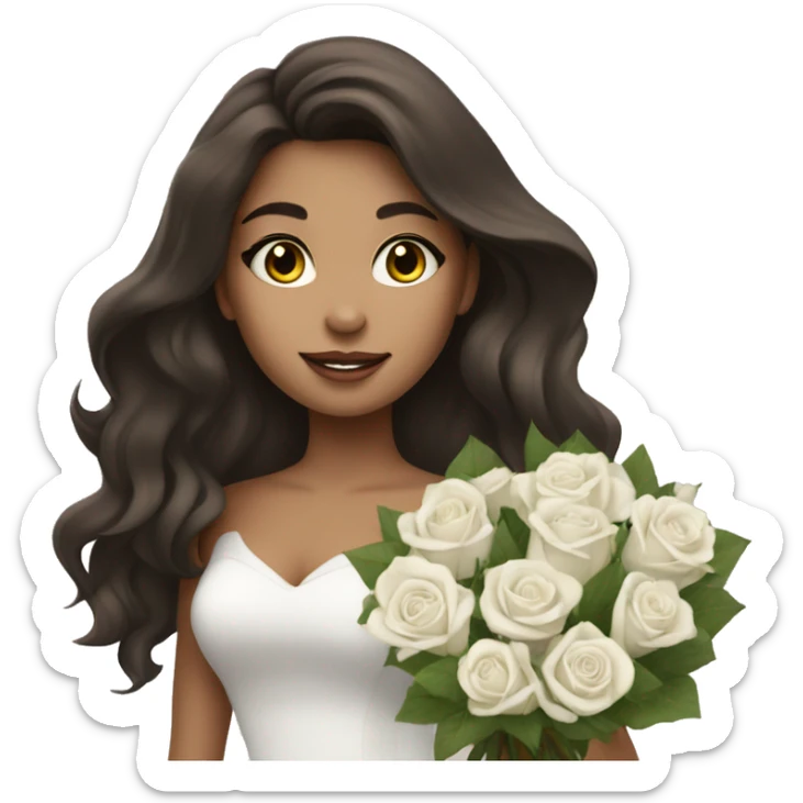 beautiful brunette girl with a bouquet of white roses sticker