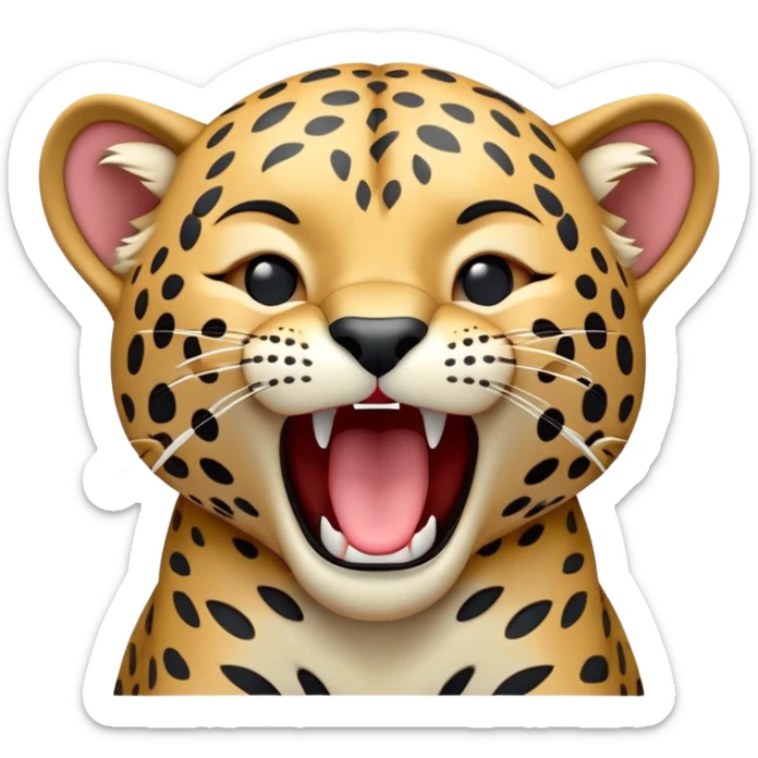 cinematic-cute-yawning-jaguar-portrait-emoji,-head-tilted-slightly-with-a-dramatic,-wide-open-yawn,-showcasing-a-lithe,-graceful-build-with-distinctive-rosette-patterns-and-sleepy,-half-closed-eyes,-simplified-yet-irresistibly-adorable sticker