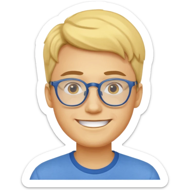 Emoji of a yellow young man with glasses and a blue shirt sticker