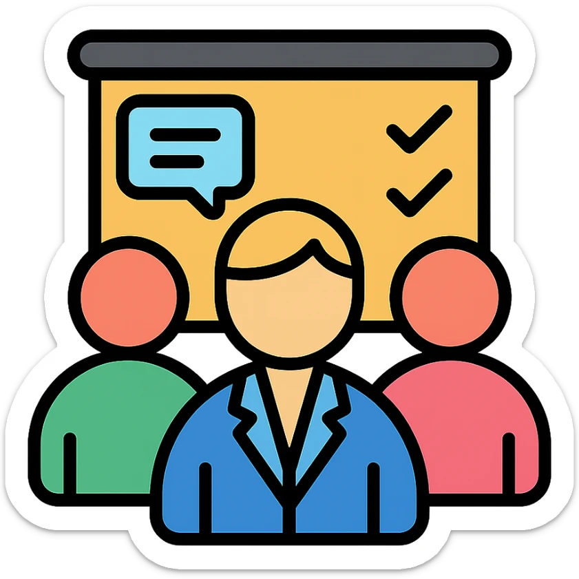 Volio-style icon for HR department, showing collaboration, group of people, or office elements, with a welcoming vibe sticker
