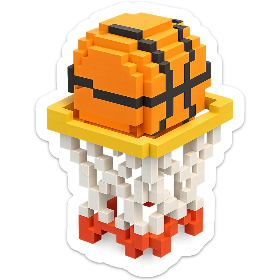 Voxel-style basketball in a net, variation 1 sticker