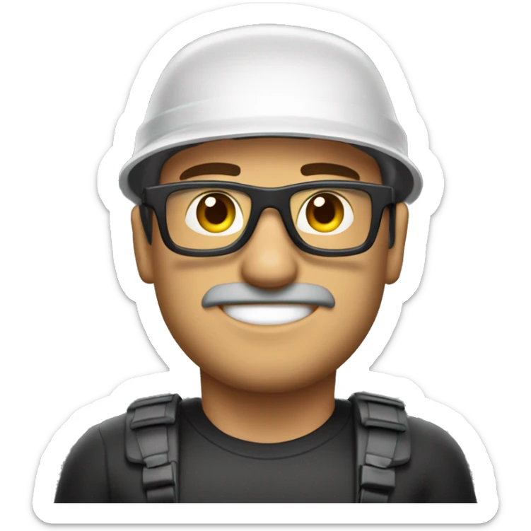 Hombre caucasico con casco, lentes de seguridad y tapones auditivos sticker