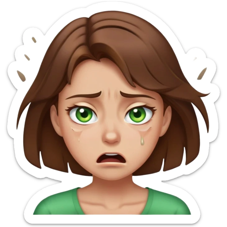 Girl with brown hair and green eyes crying mad and crashing out sticker
