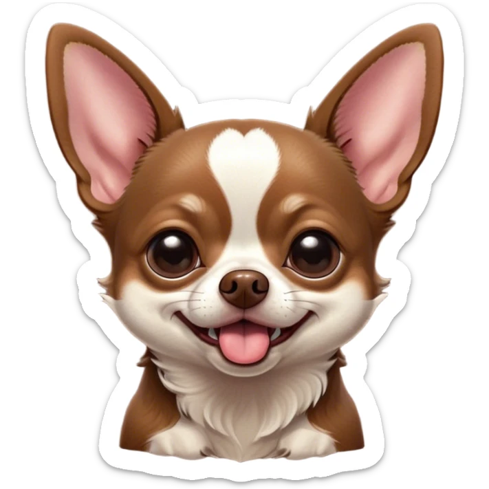 Cinematic Cute Yawning Chocolate Short Haired Chihuahua Portrait Emoji, Head tilted slightly with a dramatic, wide-open yawn, soft chocolate fur with a velvety texture, floppy ears slightly drooping, round dark eyes barely open in drowsy contentment, Simplified yet irresistibly adorable features, highly detailed, glowing with a soft, cozy glow, high shine, relaxed yet expressive, stylized with a touch of whimsy, bright and endearing, soft glowing outline, capturing the essence of a sleepy yet affectionate pup, so drowsy it feels like it could stretch right out of the screen and curl up for a nap! sticker