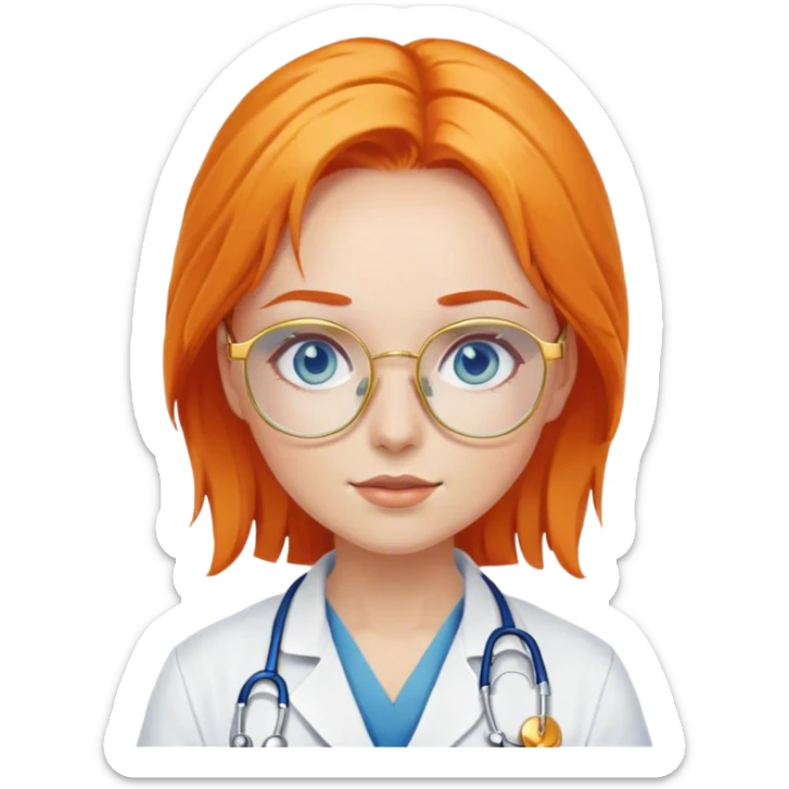 Girl doctor orange hair blue eyes in gold glasses  sticker