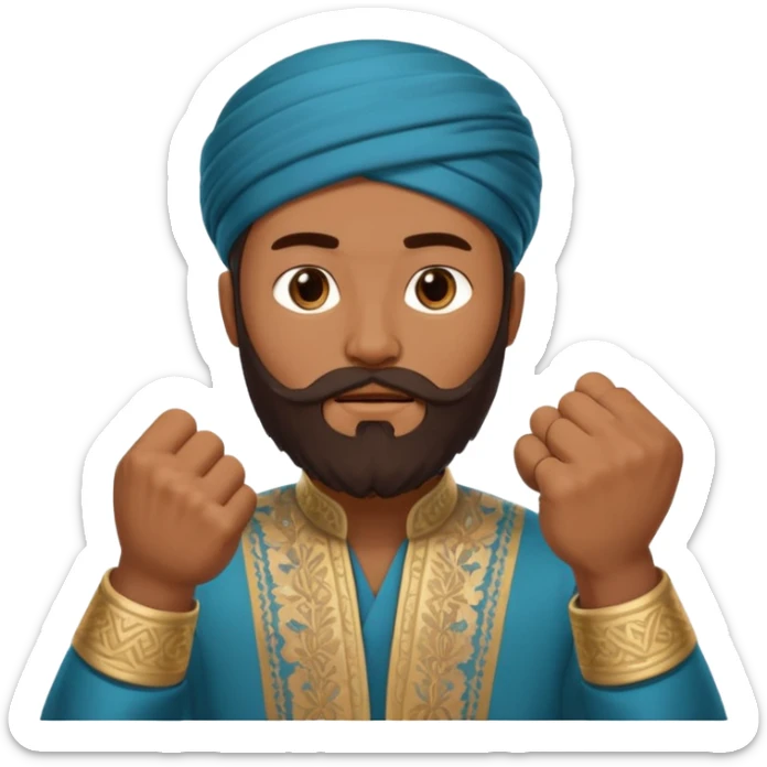 uzbek bearded man with national outfit shows his fist sticker