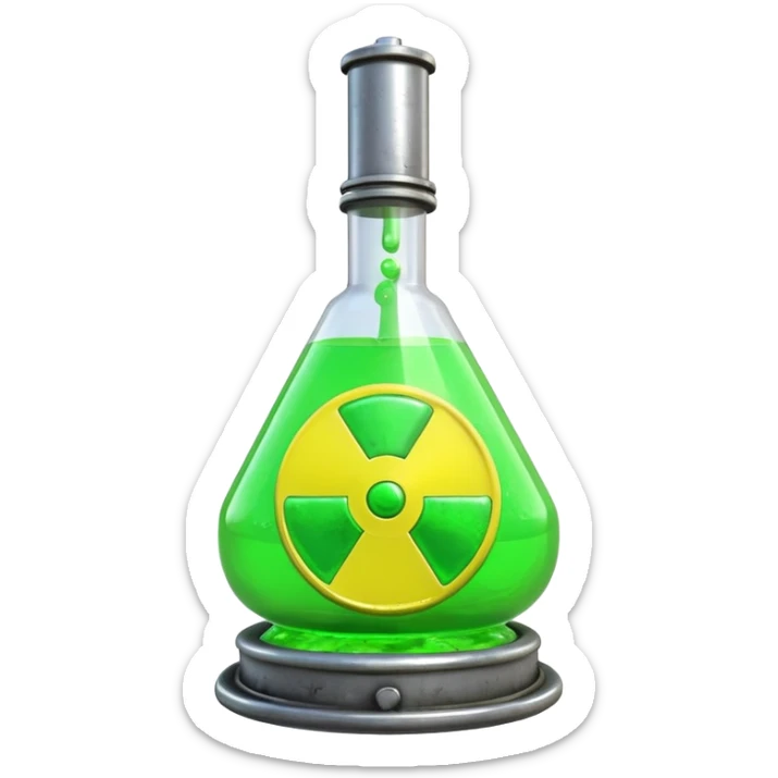 3D render of Reactor Rod, toxic waste aesthetic, neon green bubbling liquid, caution yellow metal, industrial warning texture. sticker