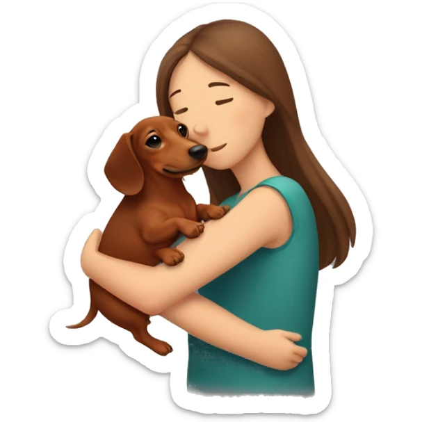 A brown-red dachshund in the arms of a girl with brown hair sticker
