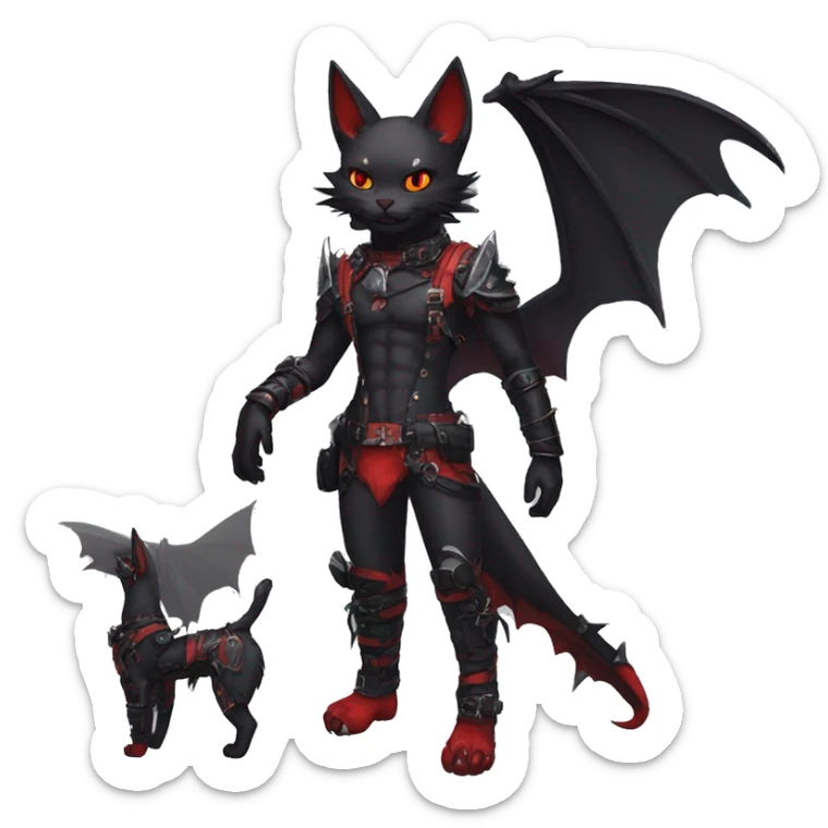 cool edgy cartoon black punk red ethereal fantasy nargacuga-bat-cat-Fakemon collar harness full body sticker