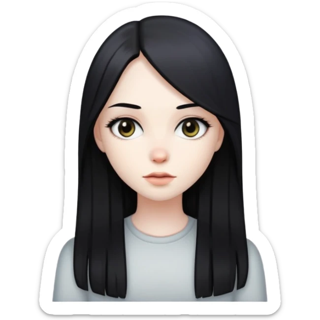 girl with long straight black hair, pale skin, dark eyes sticker