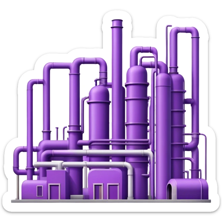 Minimalistic factory building in purple and violet tones, with a few pipes sticker