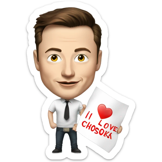 Elon musk holding a poster that says “I LOVE BOJANA CHOLEVSKA” sticker
