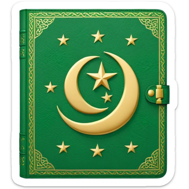 Closed Quran with the Islamic Symbol on it (moon and star) green from left to right sticker