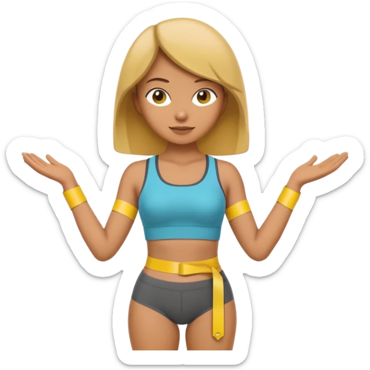 A 3D cartoon person measuring their waist with a yellow tape, casual fitness outfit, Memoji-style realism. sticker