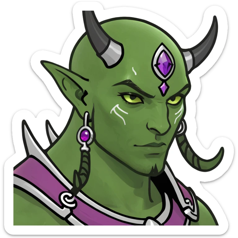 meme emoji of a blissful face rub character with Slaanesh-inspired jewelry and markings, decadent luxurious vibe, pastel colors sticker