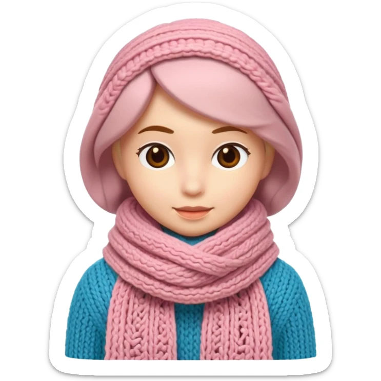 A 3D cartoon wool scarf with visible knitted stitches and gentle folds, warm colors, soft lighting, Memoji-style. sticker