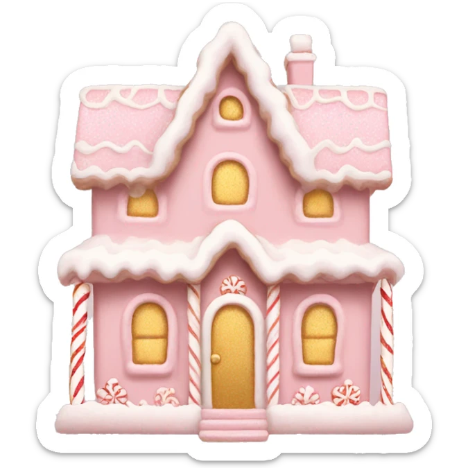 light pink and gold and white gingerbread house sticker
