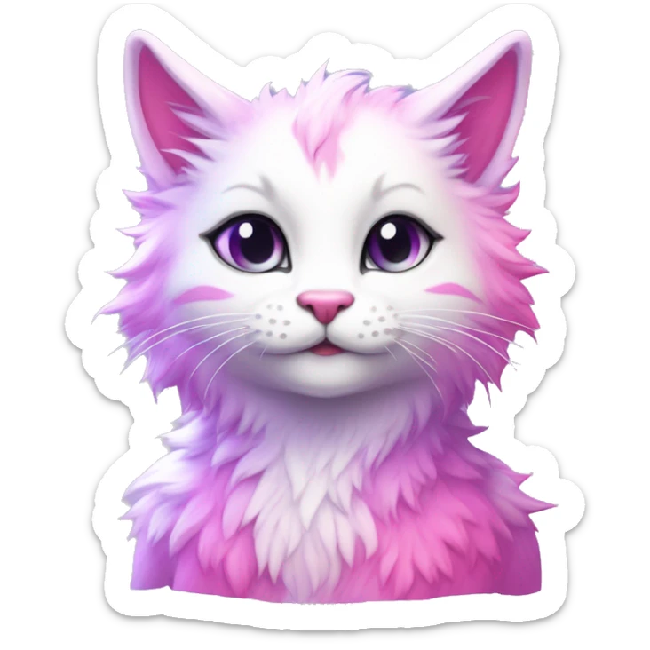 Kawaii colorful bright lilac-pink-white-gradient fantasy ethereal anthro feline fursona animal creature sticker