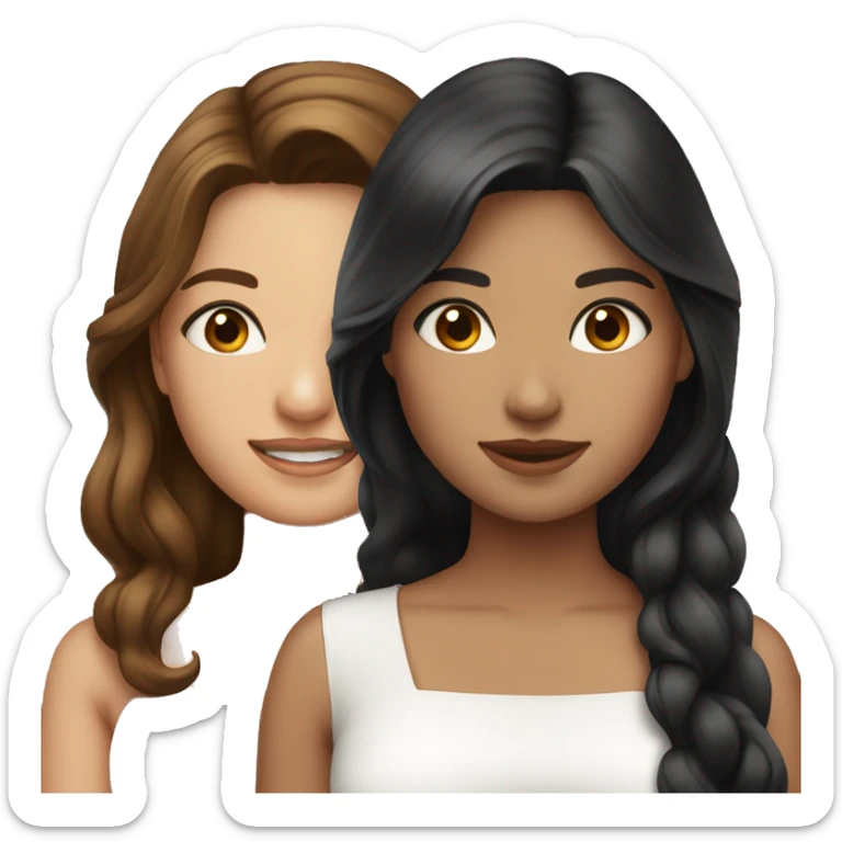 Two prettiest women: first with brown long hair and white dress and second with black hair  sticker