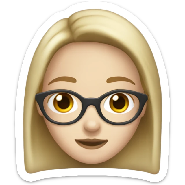 a dirty blonde haired girl with freckles, clear glasses and a white shirt sticker