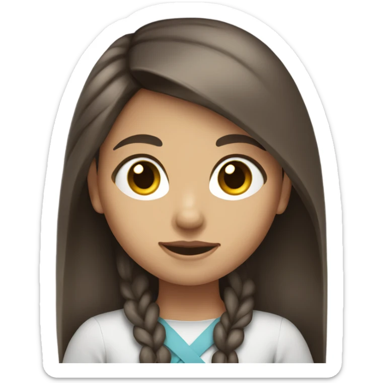 girl with long dark brown hair and eyes with light skin sitting down sticker