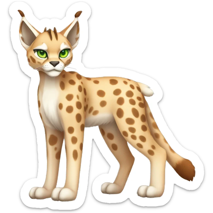 spotted Lynx-Caracal-Fakemon-hybrid with orange points, green eyes, and brown toes full body sticker
