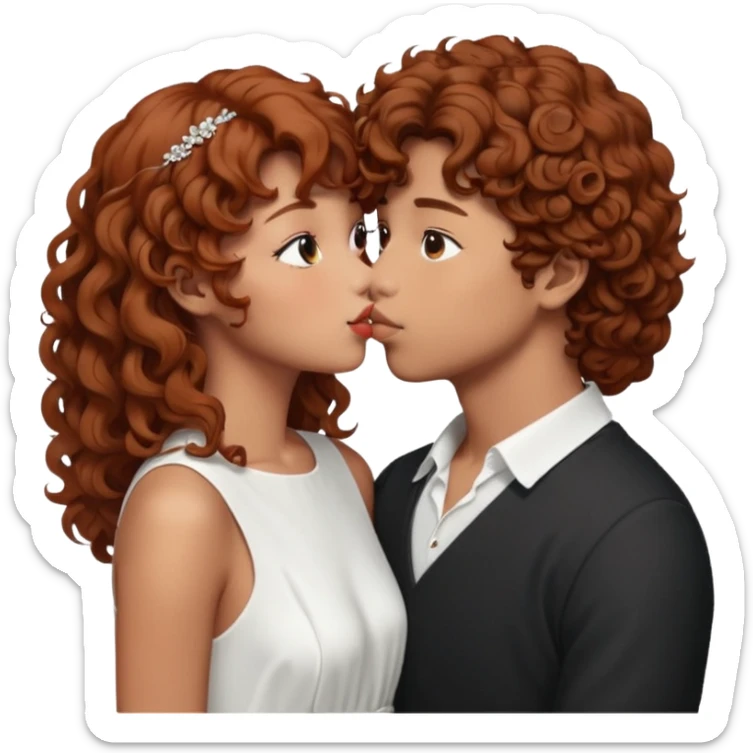 V de BTS qui fait un bisous a une fille avec des cheveux bouclé un peu rouge sticker