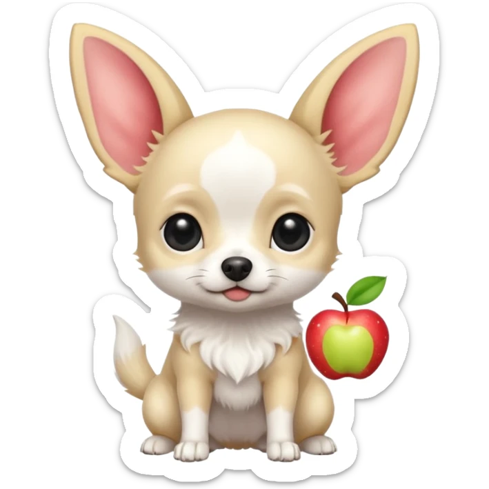 Apple head white Chihuahua with black dots. Big ears and big eyes. Full body sticker