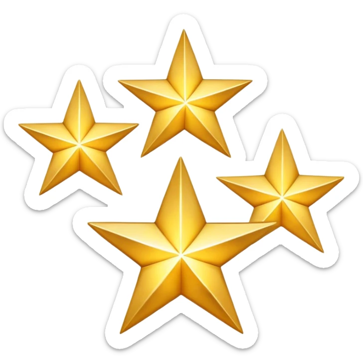 3 golden stars, one big in the center and two smaller on the sides, with a slight glow effect sticker